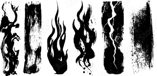 Abstract black ink psychedelic flame textures for creative design