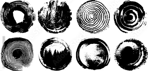 Psychedelic black ink spiral and fractal texture set for artistic designs