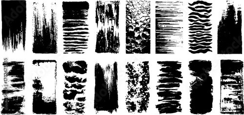 Psychedelic black ink texture set with glitch fragments for artistic design