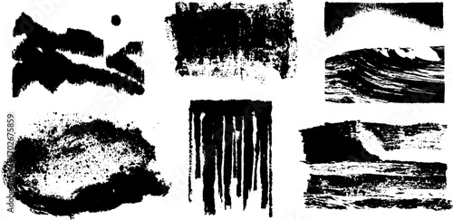 Psychedelic black ink texture set with glitch effect for creative designs