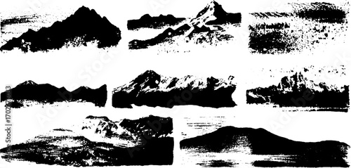 Black ink mountain silhouette border set for creative projects and design elements