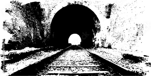 Mysterious black ink silhouette of abandoned subway tunnel