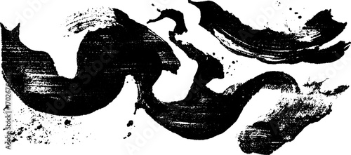 Black ink silhouette of abstract chaos with dynamic brush strokes