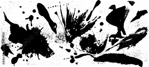 Abstract chaos in black ink silhouette with splatter and drip patterns