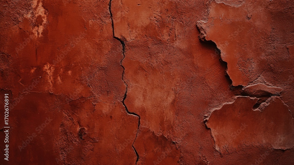 Fototapeta premium Deep crack bisects a weathered, reddish-brown surface.