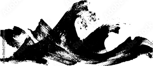 Abstract psychedelic wave silhouette in black ink with rough textured details for urban art design