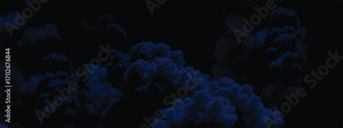 Ominous black sky filled with heavy turbulent blue storm cloud textures