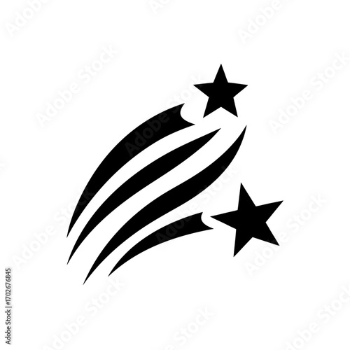 Two stars with trails in black on a white backdrop on transparent background