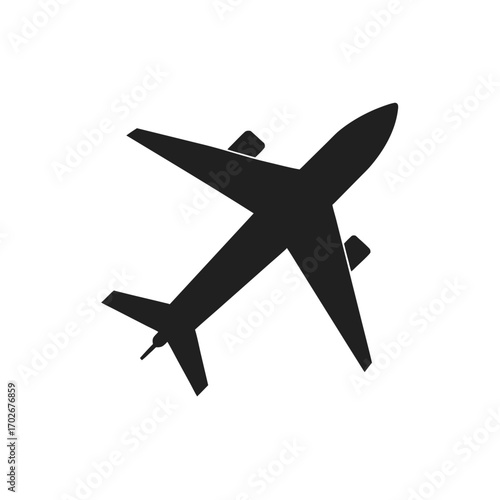 Silhouette of an airplane flying in the sky above on transparent background