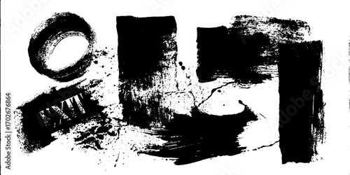 Abstract ink silhouette with stencil collage for creative design