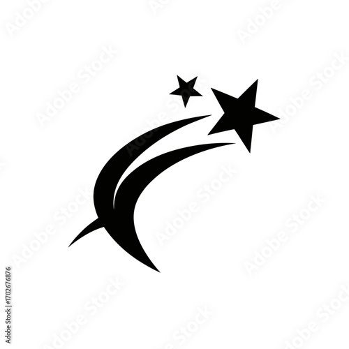 Two stars with swooshes in black and white design on transparent background