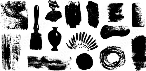 Abstract black ink silhouettes: grunge symbols for creative urban design