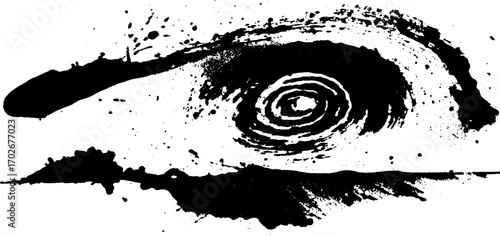 Abstract acid techno poster with black ink silhouette for urban art and design