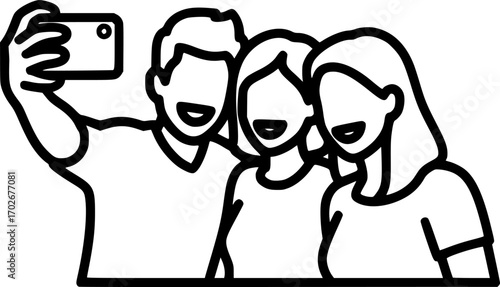 Friends taking selfie outline icon vector
