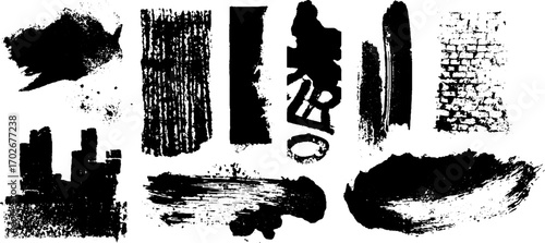 Grunge black ink silhouettes and textures for urban street art design