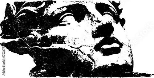 Black ink silhouette of ancient broken statue bust for artistic design