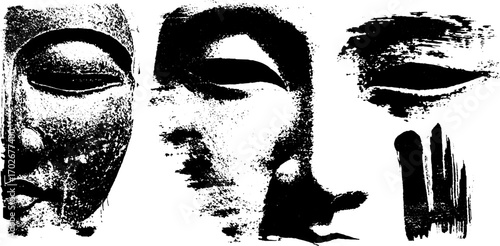 Avant garde face collage in black ink silhouette for urban art design