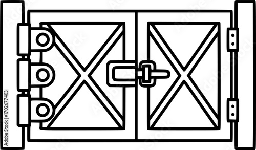Gate with hinges and latch outline icon vector

