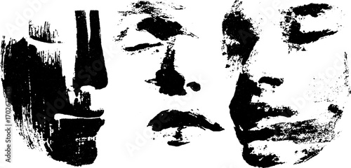 Avant garde mask silhouette collage in black ink - abstract art design