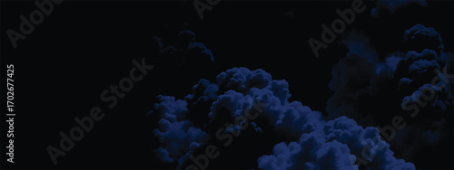 Fantasy-inspired abstract design with rolling blue clouds on dark backdrop