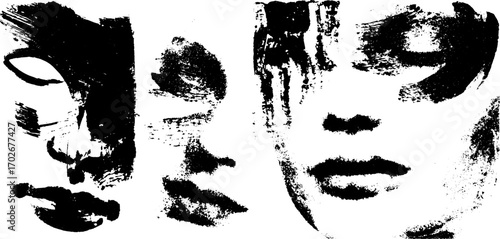 Avant garde mask collage in black ink silhouette for urban art design