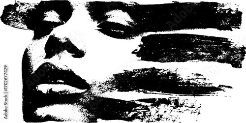 Avant garde black ink silhouette portrait with abstract grunge design
