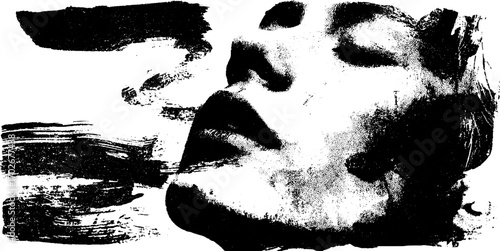 Avant garde black ink silhouette portrait with artistic grunge texture
