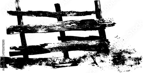 Black ink silhouette of distressed wood texture design for rustic decor and craft projects