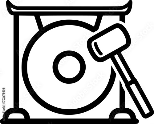 Gong with mallet outline icon vector
