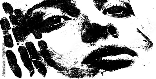 Expressive black ink silhouette collage of mask with artistic grunge effect