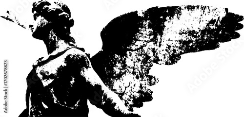Gothic angel statue silhouette with black ink effect for creative urban art designs