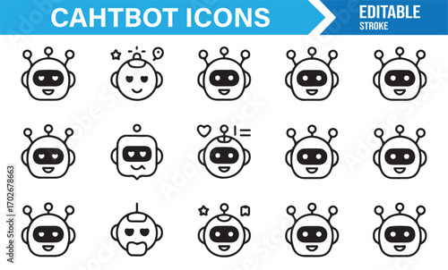Chatbot outline icons representing AI, service bots, and conversation helpers