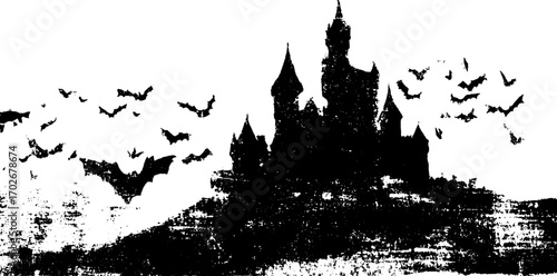 Gothic castle silhouette with towers and bats for halloween inspirations
