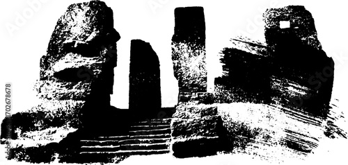 Gothic castle silhouette with tower ruins in black ink