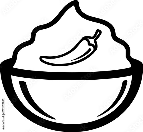 Harissa paste bowl with chili icon outline vector
