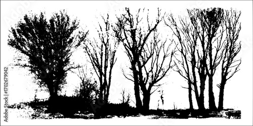 Mysterious haunted forest silhouette design with black ink twist
