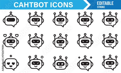 Artificial intelligence chatbot symbols with minimal line robot expressions