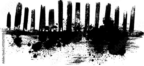 Black ink silhouette of industrial steel sheet with splattered paint for urban art design