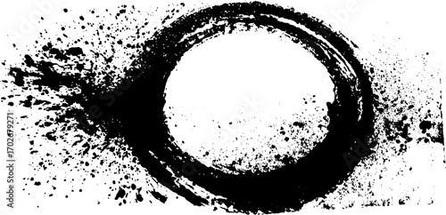 Artistic black ink silhouette of an irregular ink frame with splatter and splash effects