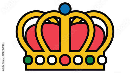 Stylized Golden Crown with Red Jewels and Blue Orb on White Background Keywords: crown, royalty, king, queen, monarch, symbol, icon, regal, majestic, golden, yellow, red, blue