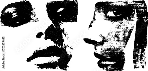 Minimalist black ink silhouette collage portrait for modern art design