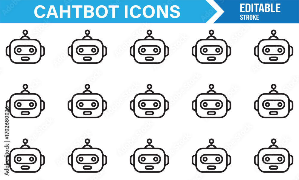 Fototapeta premium Vector chatbot face icons in outline style for digital communication and AI technology