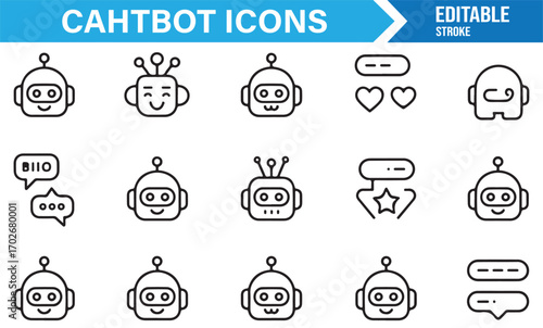 Minimal line icons of robot assistants for automation, service, and tech interfaces