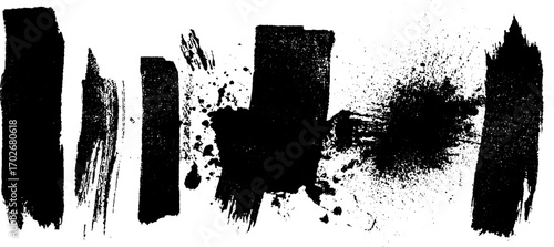 Abstract black ink silhouette on raw concrete floor with splatter texture for grunge art design