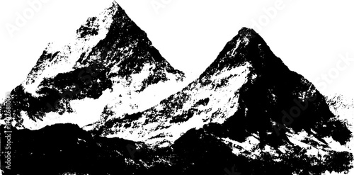 Bold silhouette of sharp mountain peaks rendered in black ink for design concepts