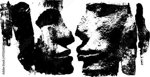 Surreal collage portrait in black ink silhouette with grunge texture