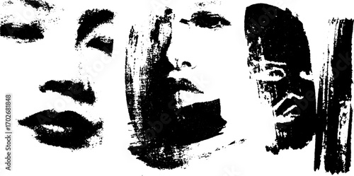 Tribal inspired black ink silhouettes with abstract expression in grunge style