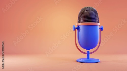 Rotating 3D microphone animation on orange background. Cartoon style. Concept for podcast, or music show. Text placeholder. 4K