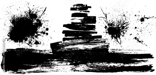 Black ink silhouette of urban wall with graffiti and splatter art concept