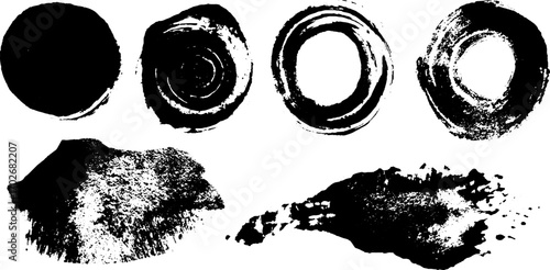 Black ink silhouettes on wrinkled paper for grunge design and artistic projects